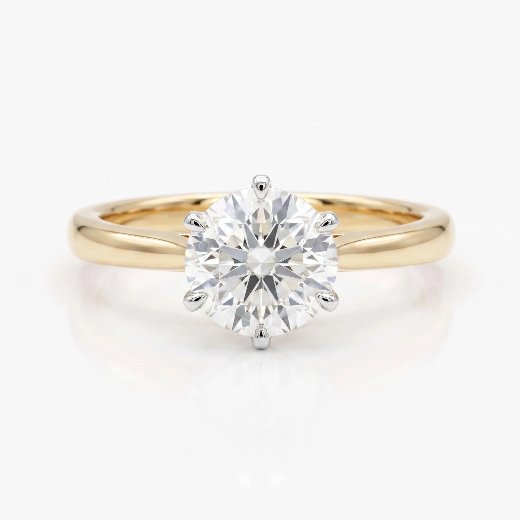 Shenae six-claw tulip setting solitaire ring in solid gold, front view