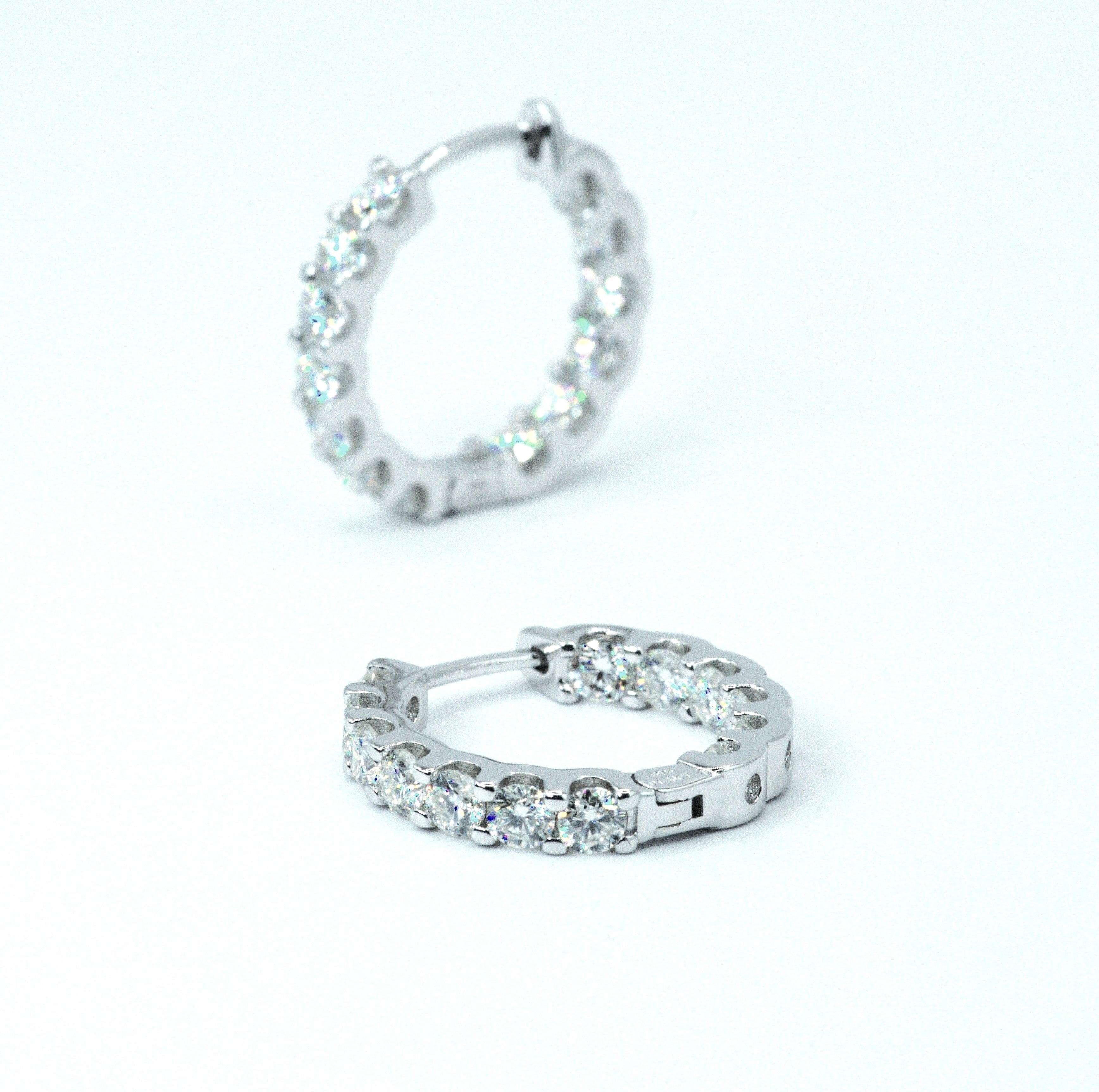 Eternity 2.6 Carat Weight Sparkling Hoop Earrings - White Gold 18K [Rhodium Plated] Aura Diamonds
