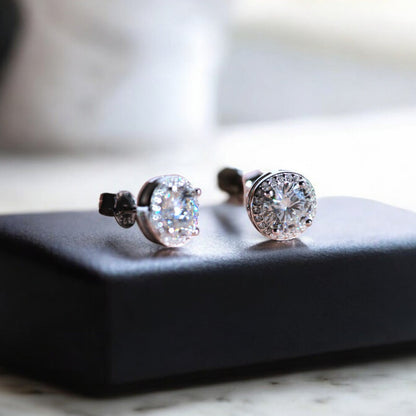 Elegant Jordyn Halo Stud Earrings - 2 Carat Moissanite (2 x 1CT Each)