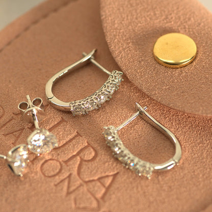 Luxury Tara Hoop Earrings - Gold Vermeil/Silver -Moissanite (Platinum Plated)
