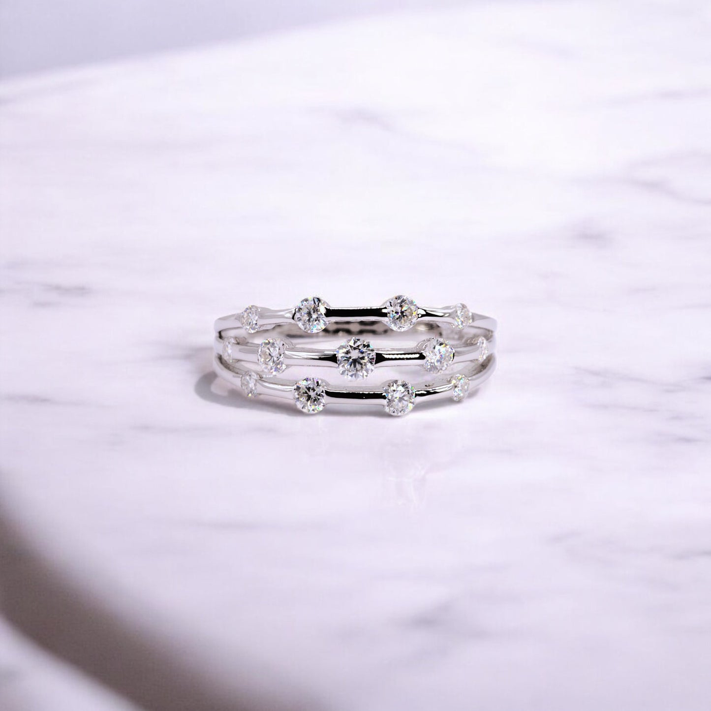 Elegant Anna Three-Band Ring - Moissanite / Lab Diamond