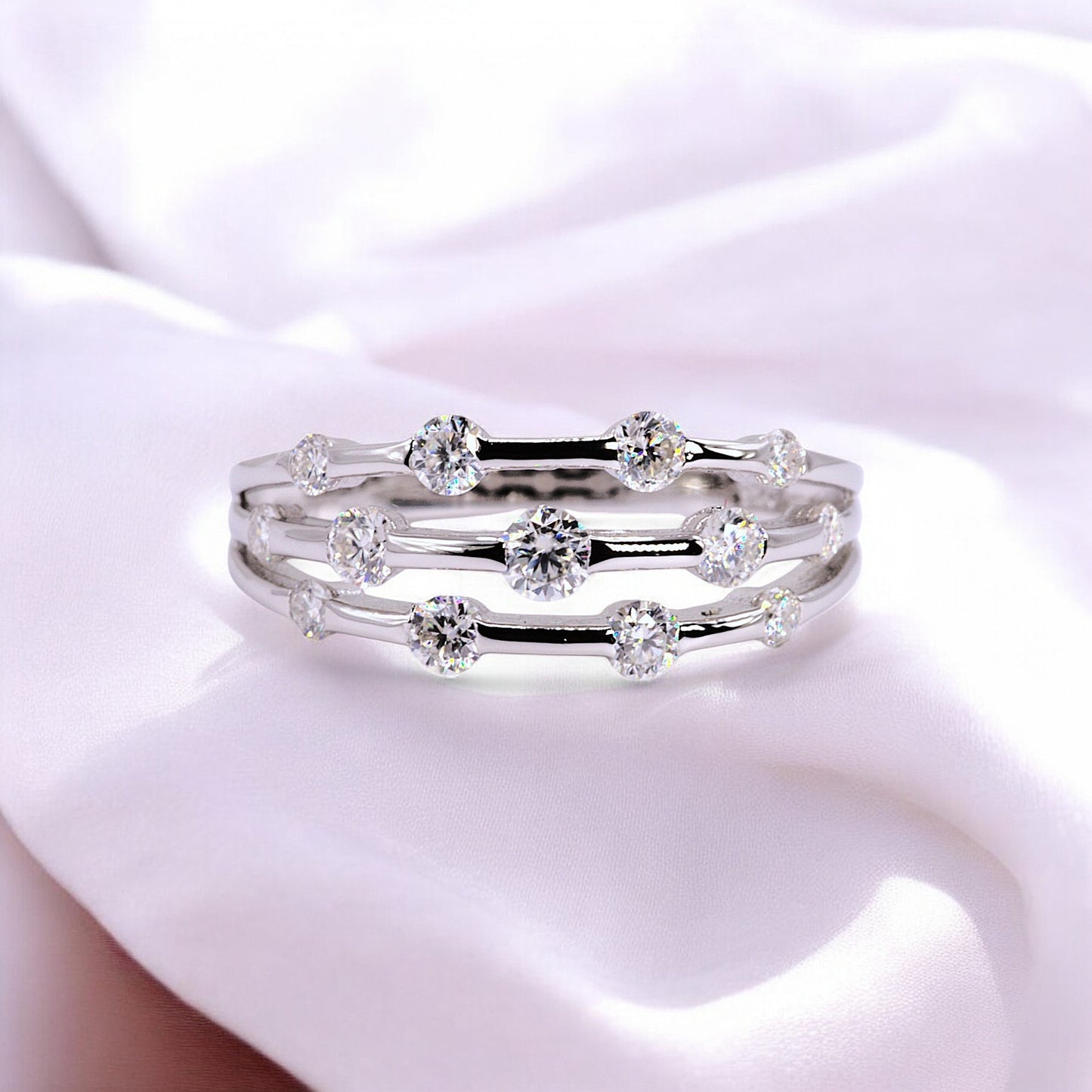 Elegant Anna Three-Band Ring - Moissanite / Lab Diamond