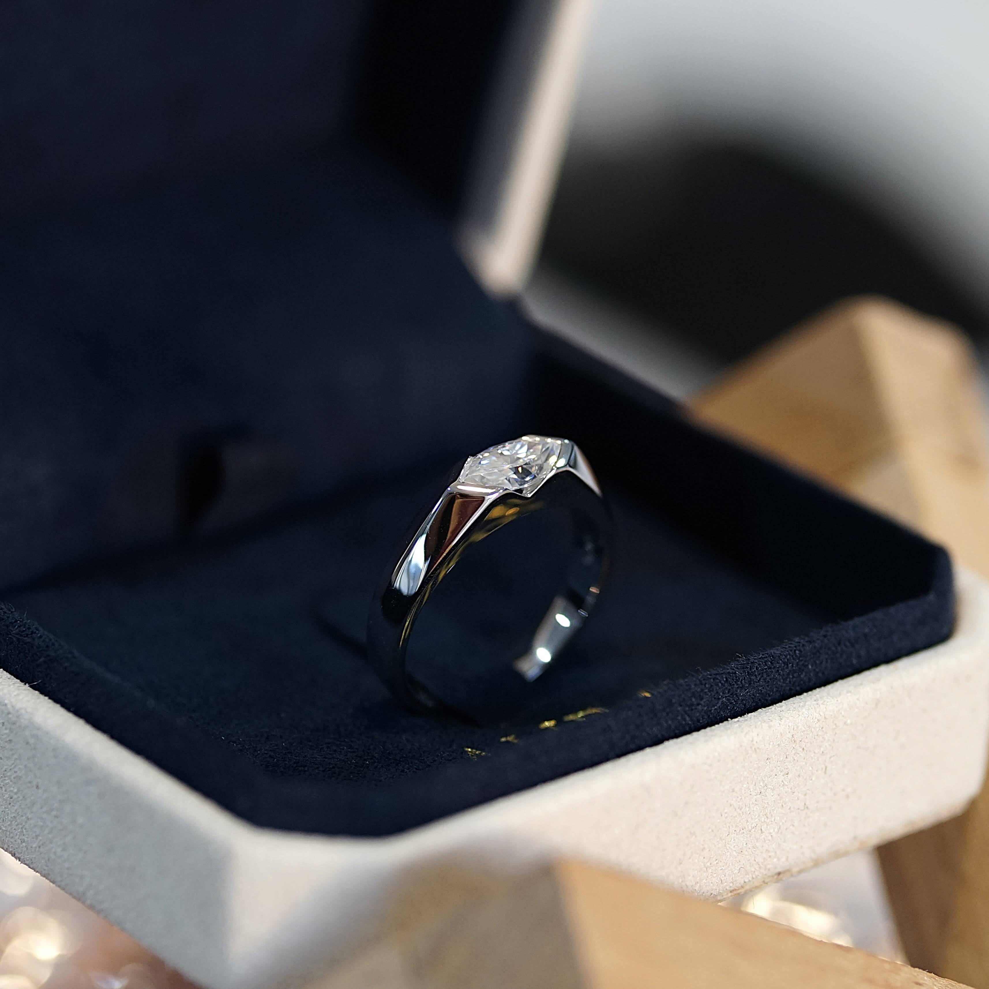 Marquise Cut Modern Moissanite Ring [Rhodium Plated] - Unisex | Luxury Collection Aura Diamonds
