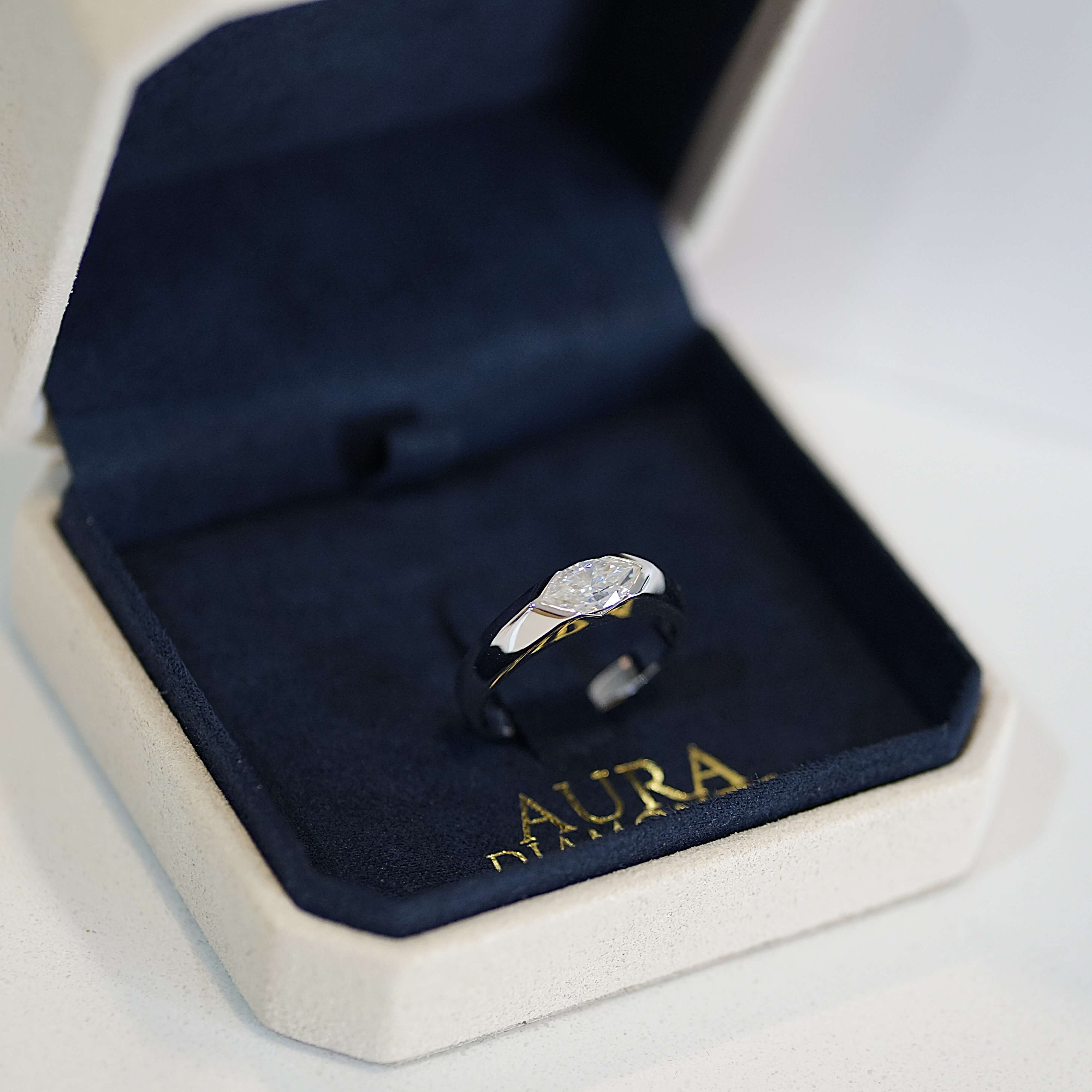 Marquise Cut Modern Moissanite Ring [Rhodium Plated] - Unisex | Luxury Collection Aura Diamonds
