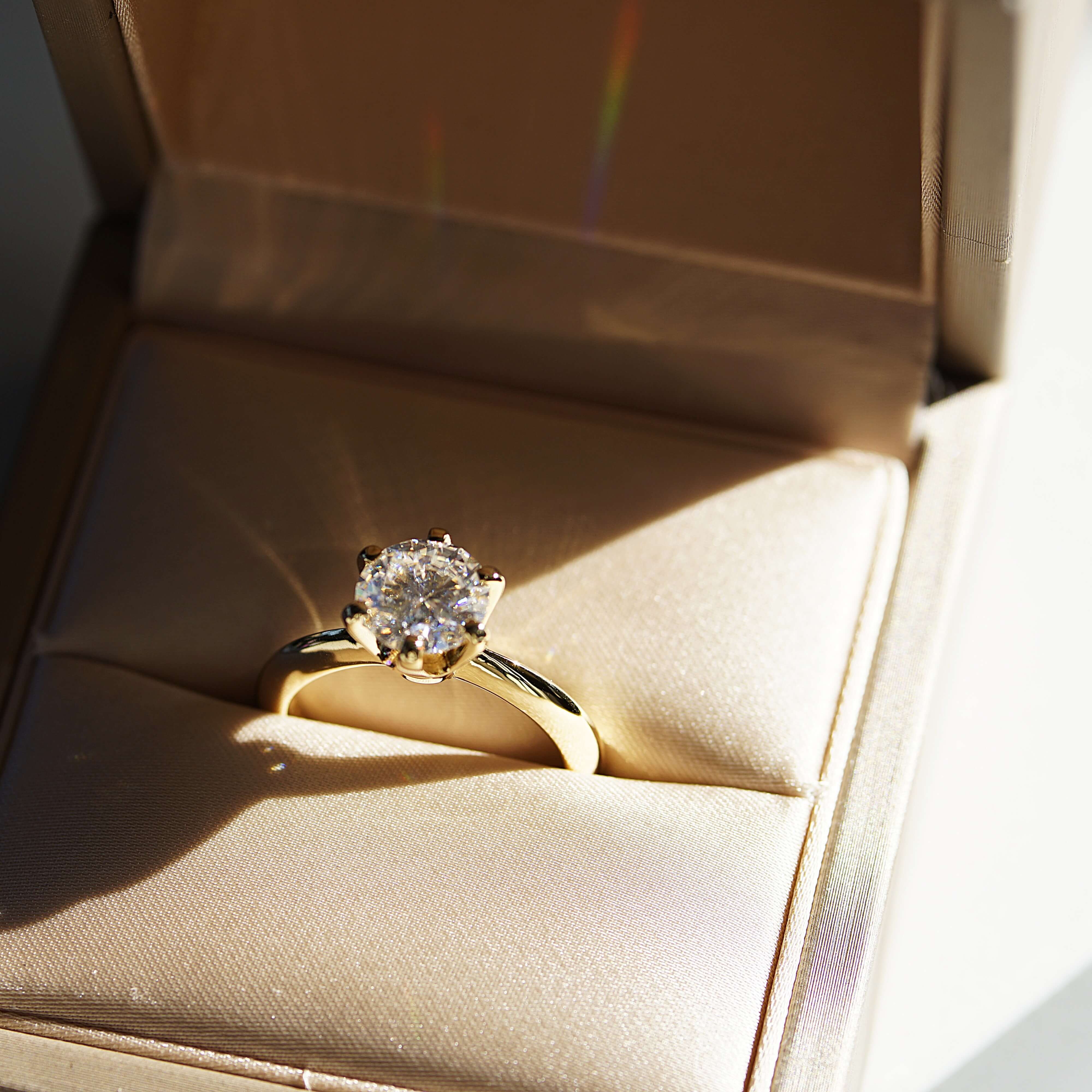 Aura Classic Solitaire Ring - 2 Carat or 3 Carat Round Brilliant Cut - Gold Vermeil Aura Diamonds
