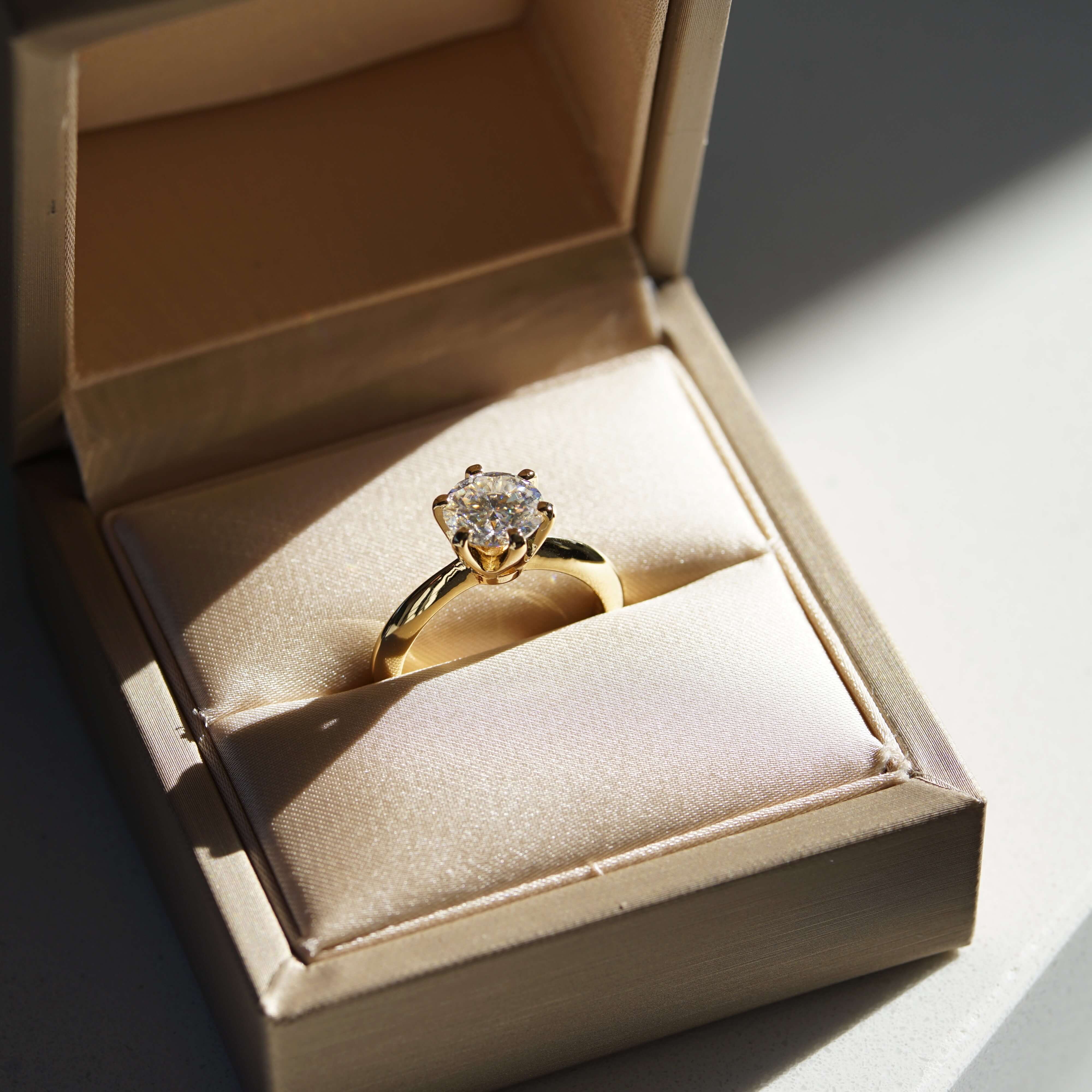 Aura Classic Solitaire Ring - 2 Carat or 3 Carat Round Brilliant Cut - Gold Vermeil Aura Diamonds