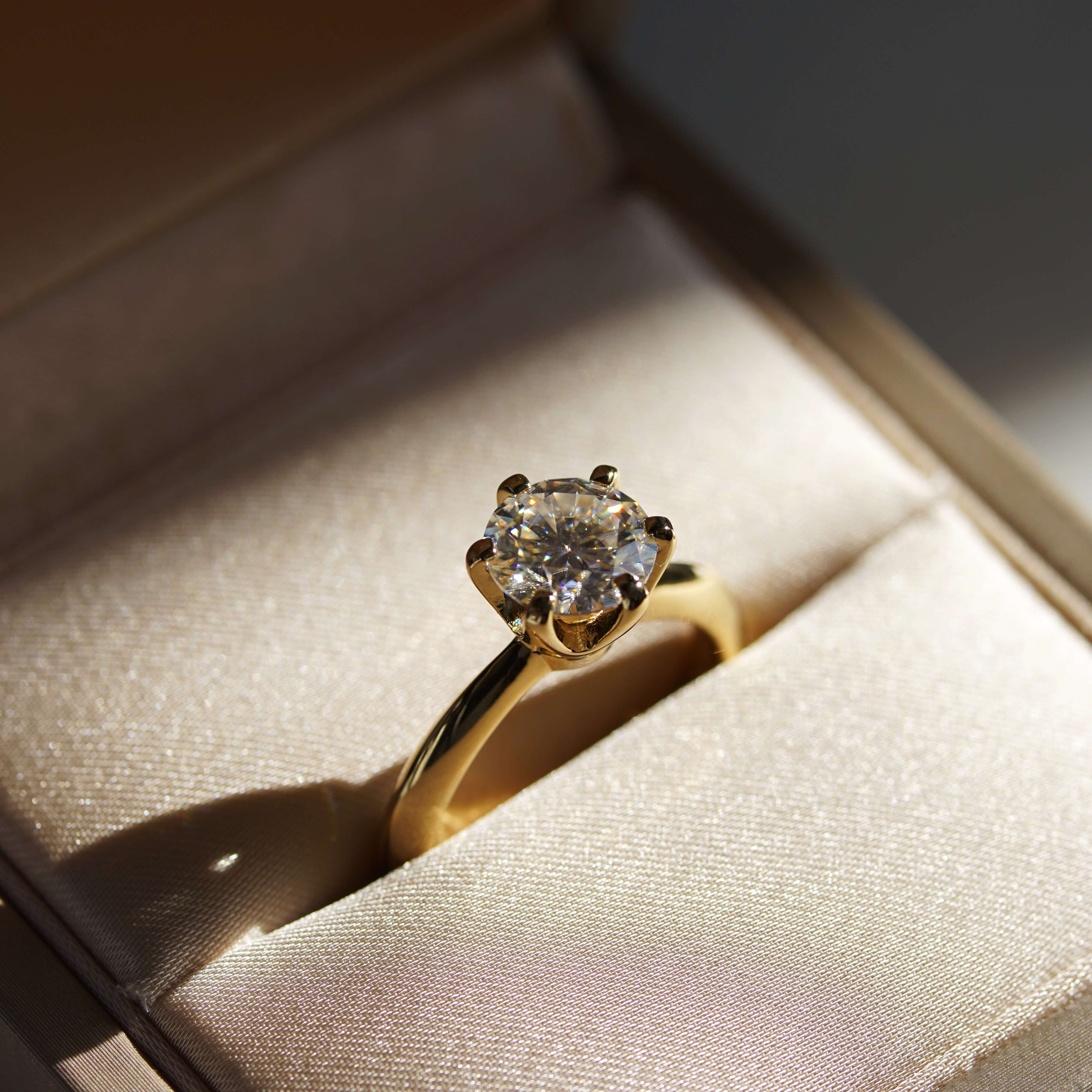 Aura Classic Solitaire Ring - 2 Carat or 3 Carat Round Brilliant Cut - Gold Vermeil Aura Diamonds