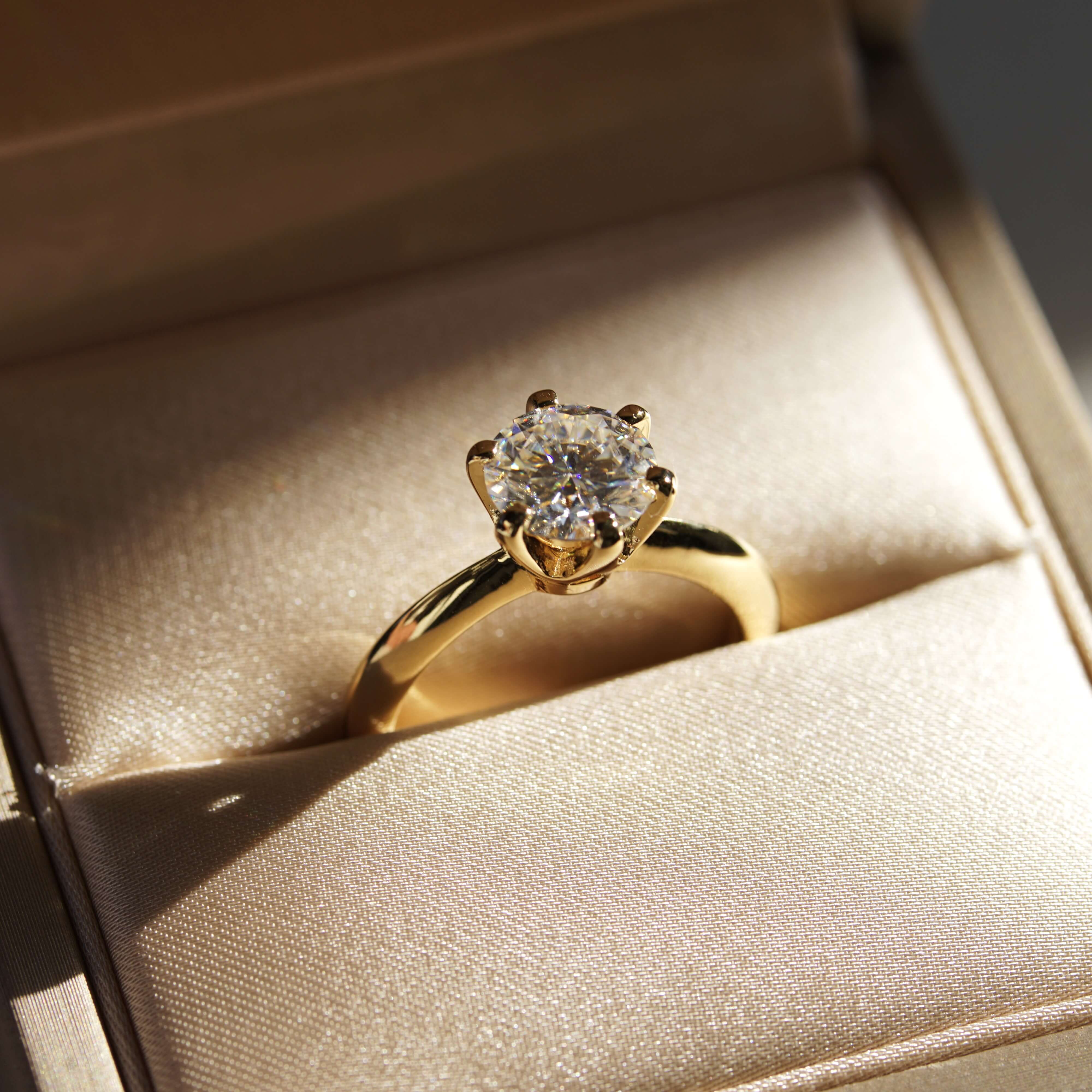Aura Classic Solitaire Ring - 2 Carat or 3 Carat Round Brilliant Cut - Gold Vermeil Aura Diamonds