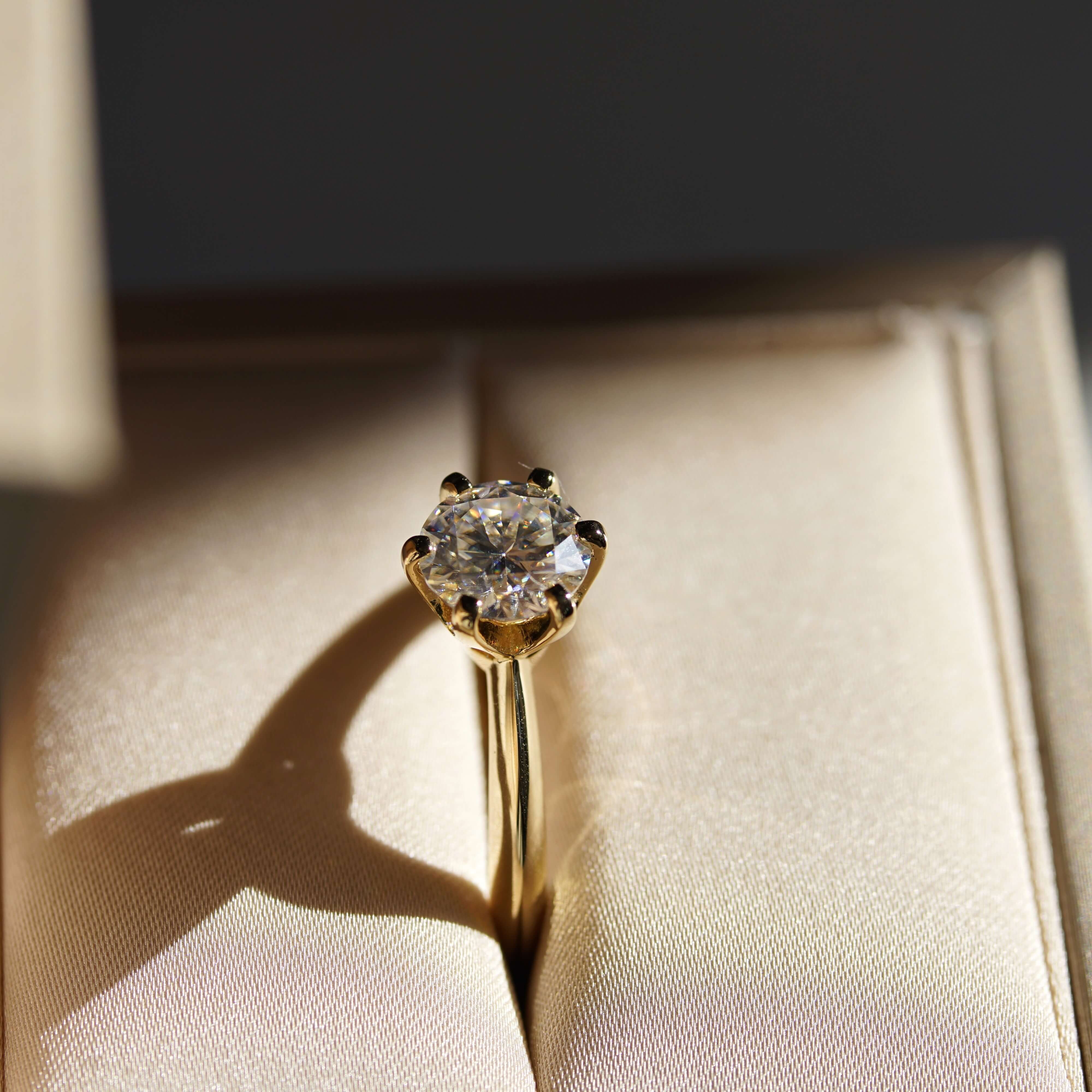 Aura Classic Solitaire Ring - 2 Carat or 3 Carat Round Brilliant Cut - Gold Vermeil Aura Diamonds
