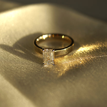 Tash Emerald Wide Band Lab Diamond Engagement Ring