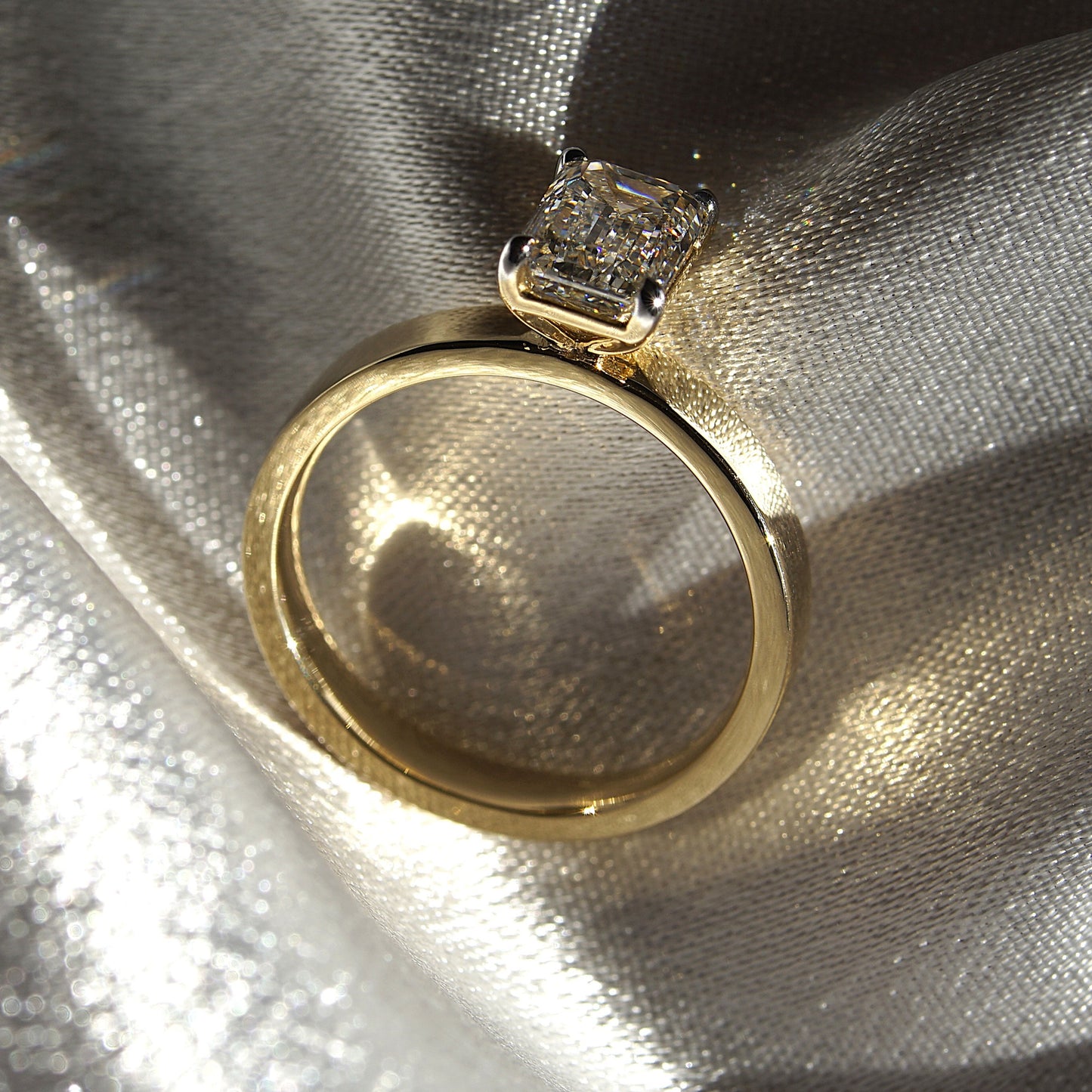 Tash Emerald Wide Band Lab Diamond Engagement Ring