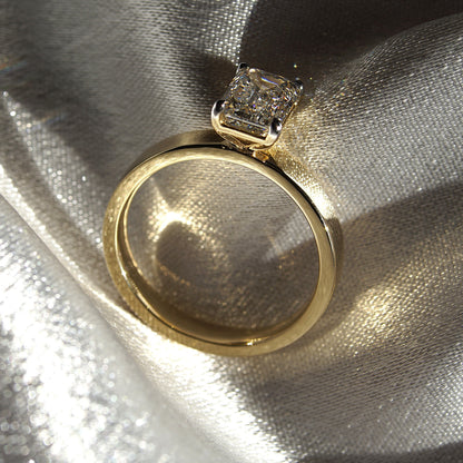 Tash Emerald Wide Band Lab Diamond Engagement Ring