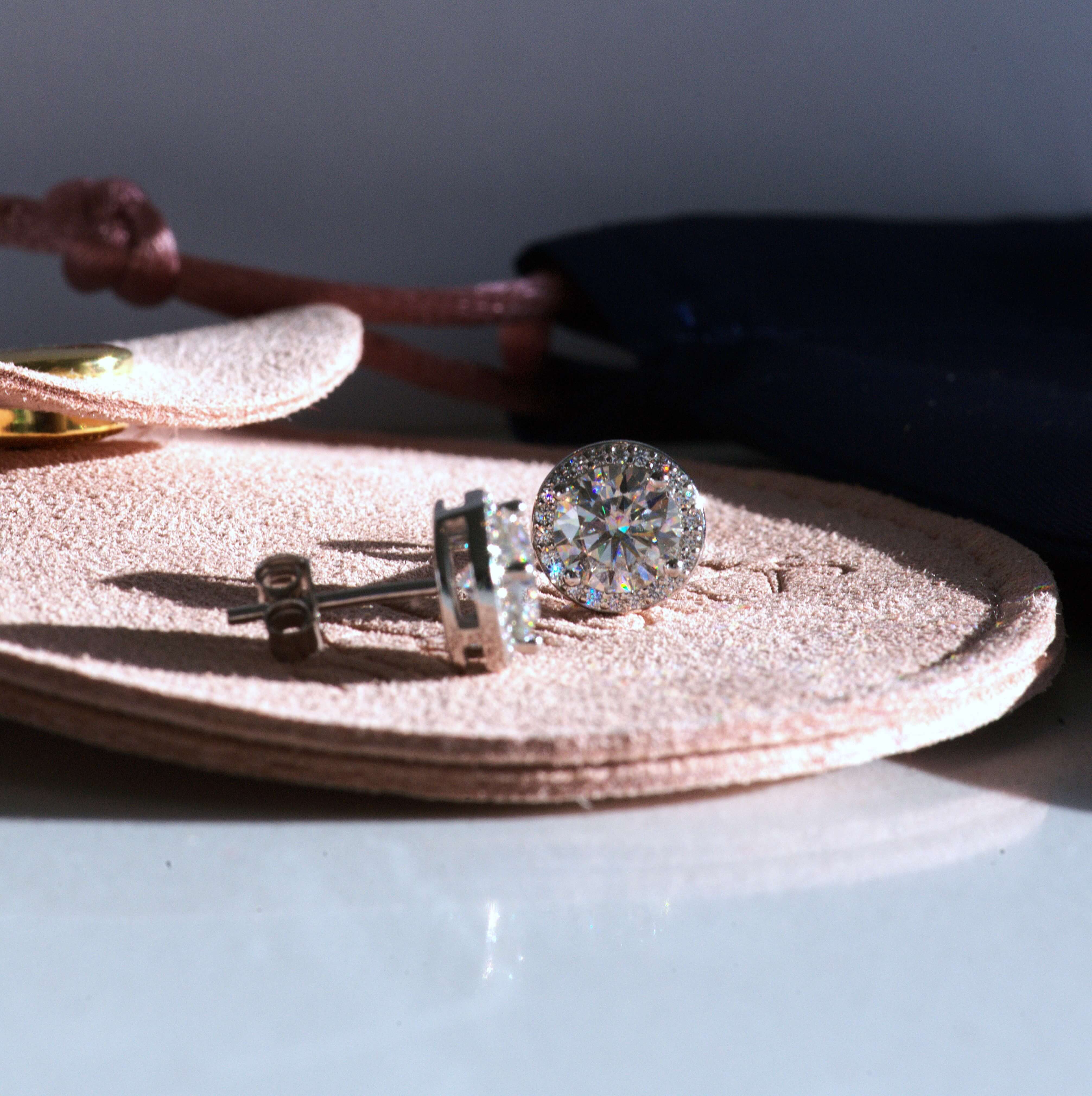 Elegant Jordyn Halo Stud Earrings - 2 Carat Moissanite (2 x 1CT Each) Aura Diamonds