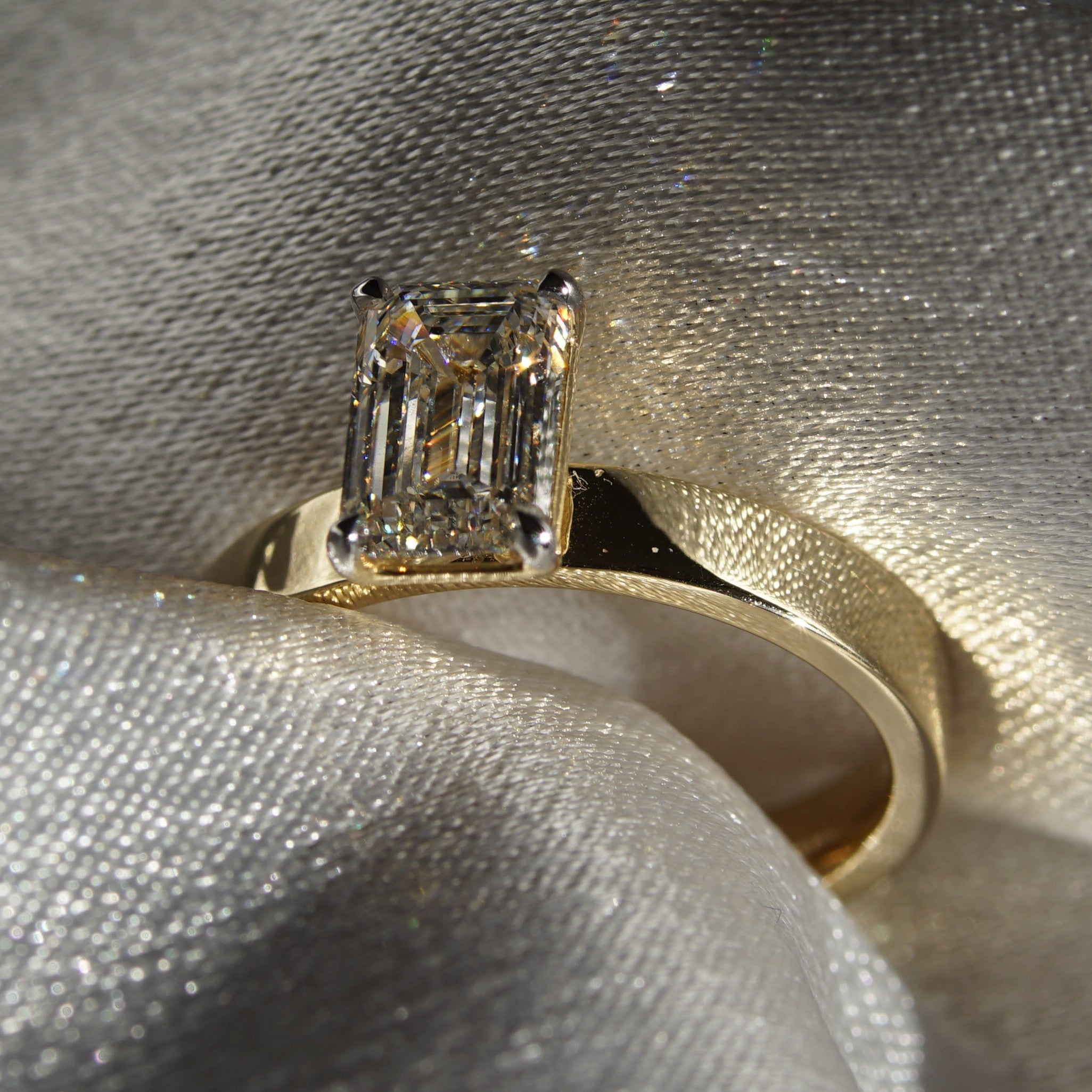 Tash Emerald Wide Band Lab Diamond Engagement Ring Aura Diamonds