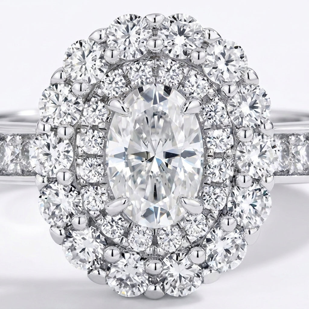 Hazel Oval Double Halo Moissanite Ring | 0.5ct Aura Diamonds