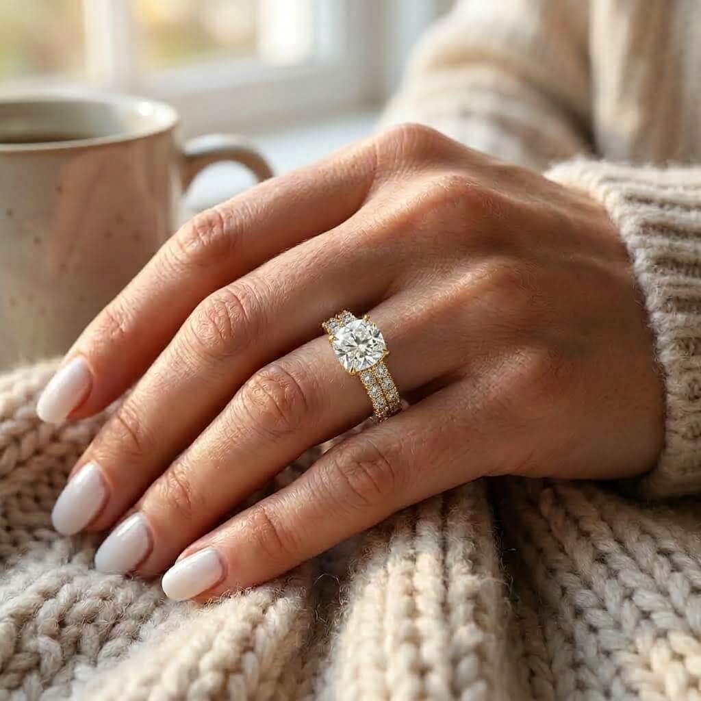Cushion Moissanite Double Row Pavé Ring | 3ct Aura Diamonds