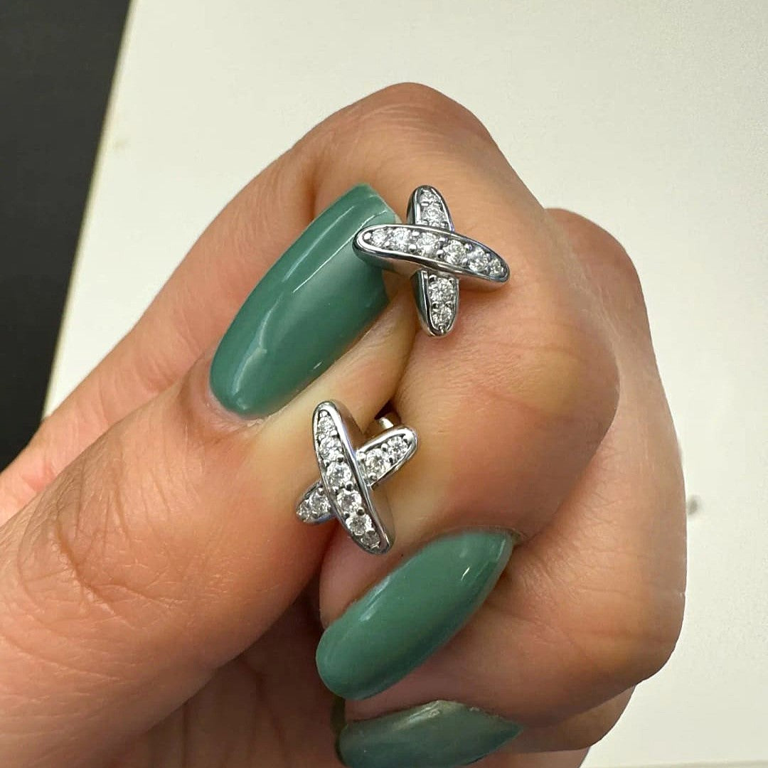 Elegant Chic X Stud Earrings - Moissanite [Rhodium Plated] Aura Diamonds