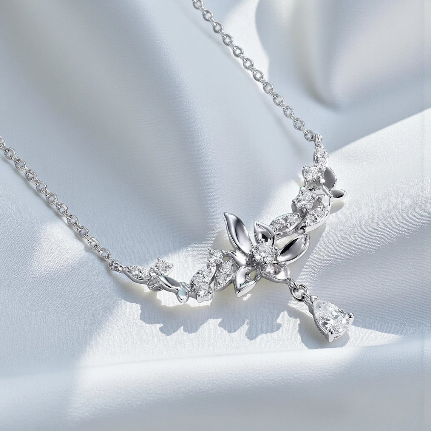 Chic Orchid Flower Pendant Necklace - Moissanite