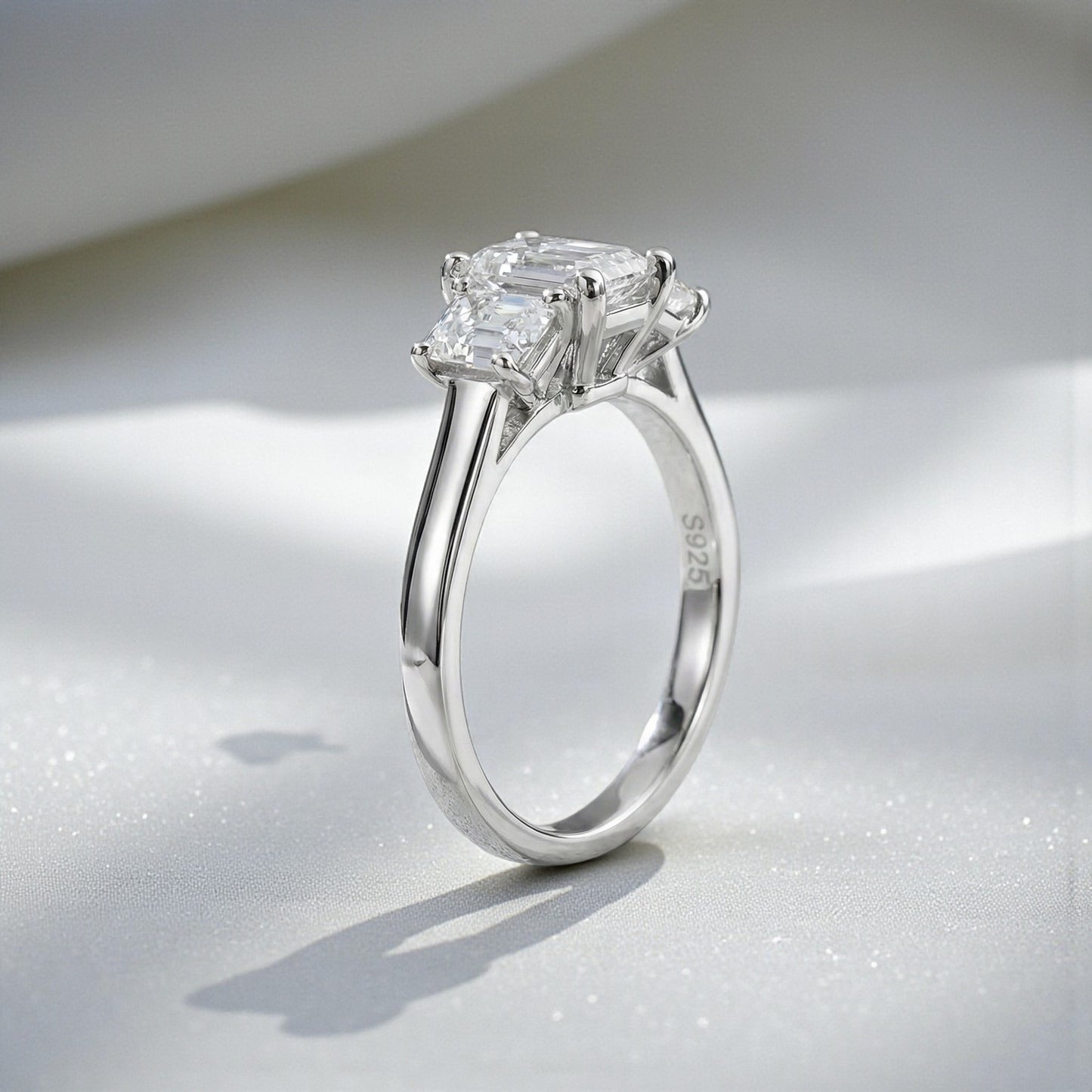 Elegant Trilogy: 1.6 Carat Weight Emerald Moissanite Engagement Ring