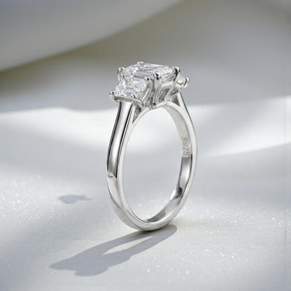 Elegant Trilogy: 1.6 Carat Weight Emerald Moissanite Engagement Ring