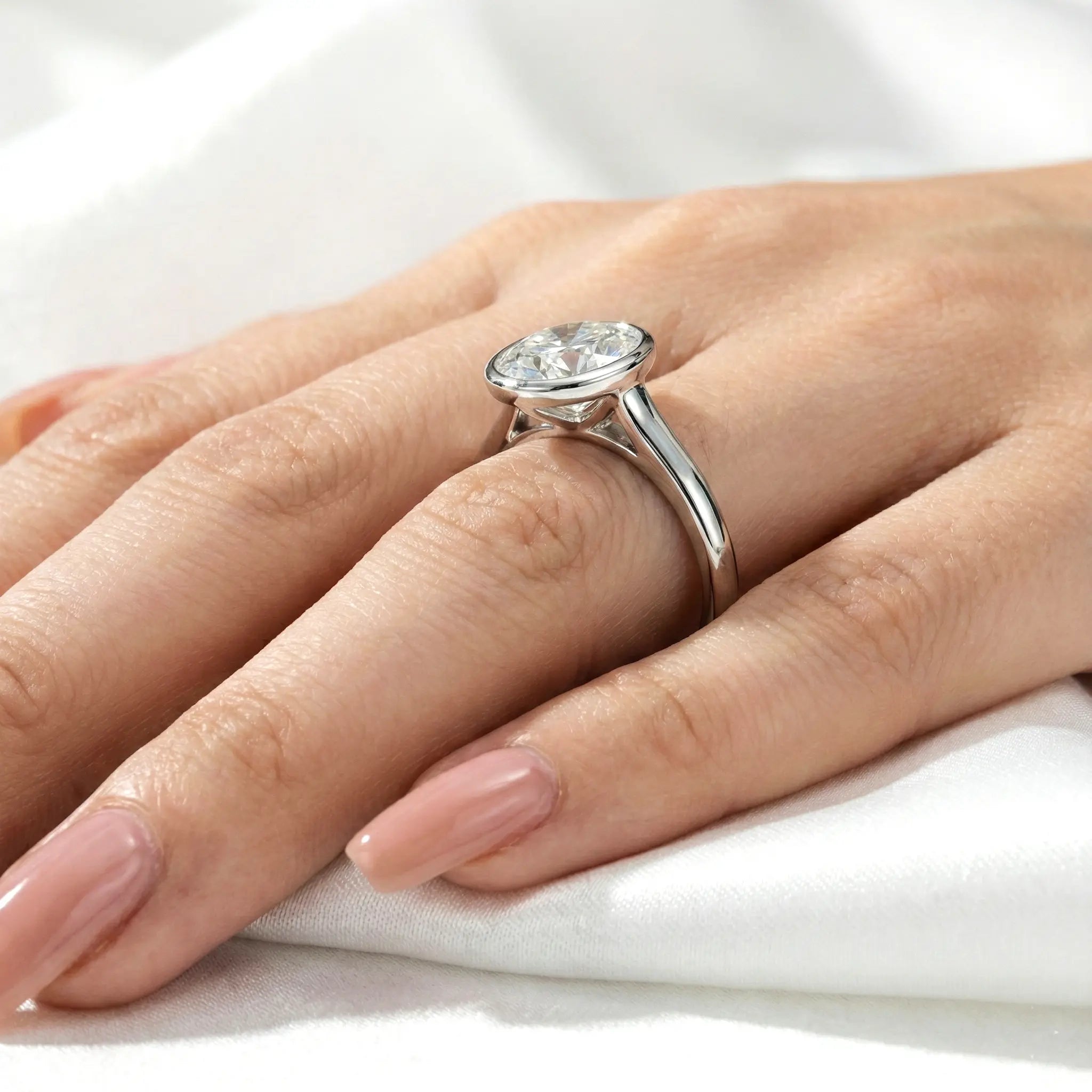 Oval Cut 3 Carat  Moissanite Bezel Solitaire Ring Aura Diamonds