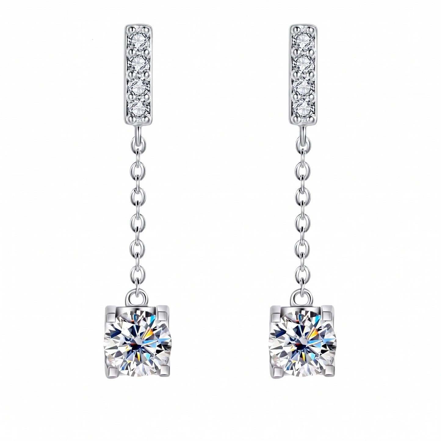 Cascade Drop Earrings - 2.00ctw Brilliant Moissanite [2x 1CT]