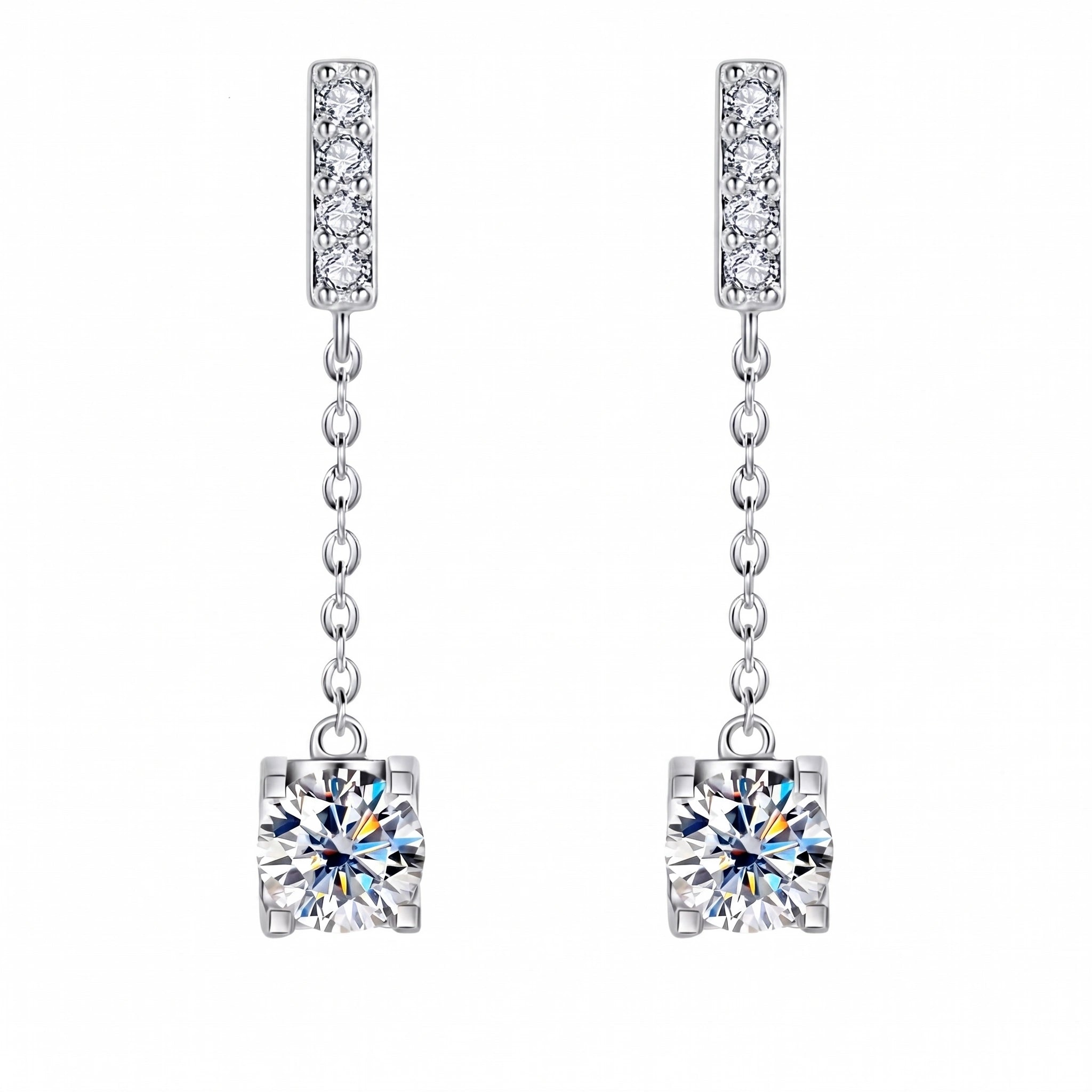 Cascade Drop Earrings - 2.00ctw Brilliant Moissanite [2x 1CT] Aura Diamonds