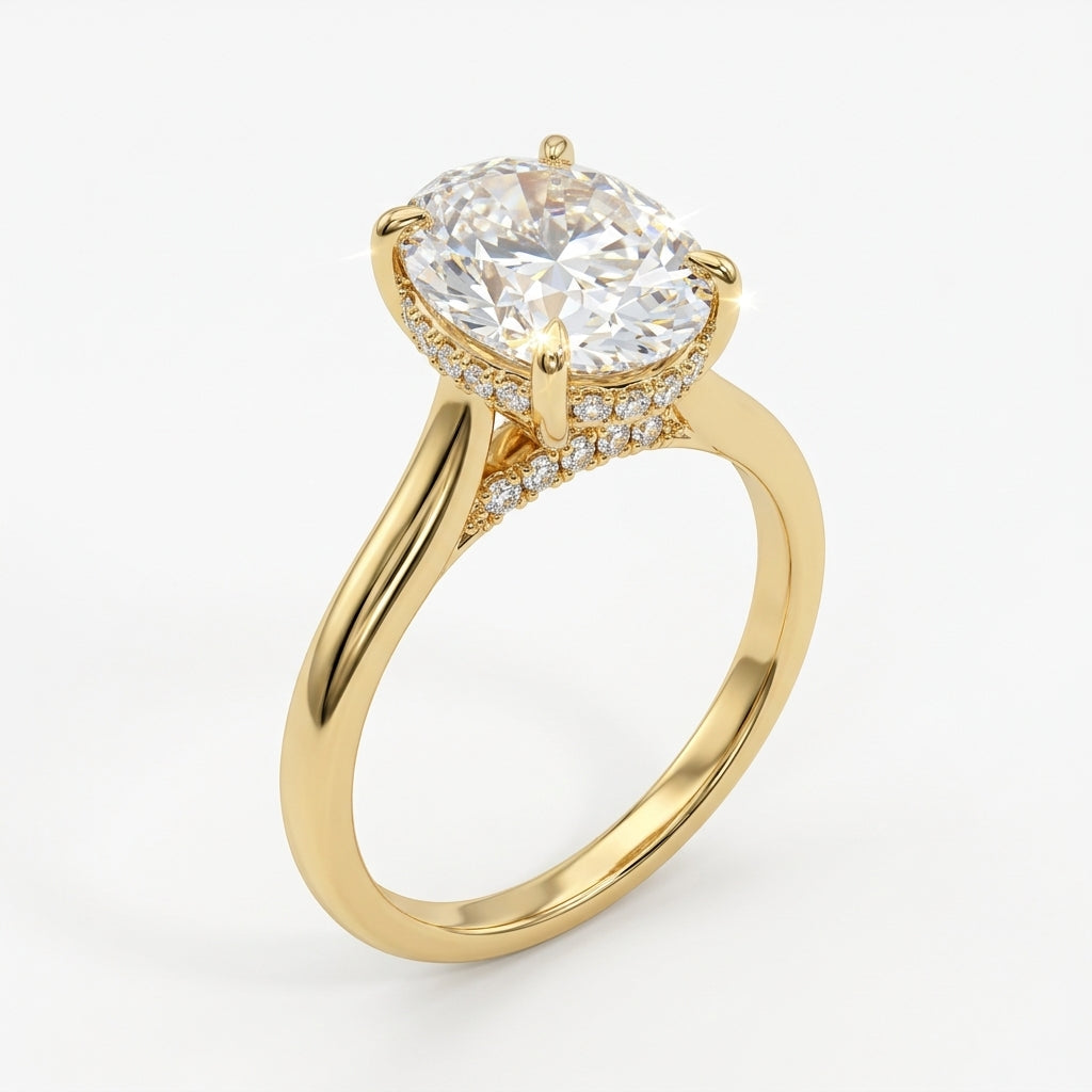 Oval Hidden Halo Solitaire | 2ct Moissanite Aura Diamonds