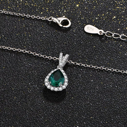 Elegant Pear Cut Emerald Halo Pendant | 1 Carat | Sterling Silver (Rhodium Plated)