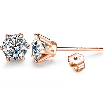 Aura Six-Prong Elegant Stud Earrings - White Gold/Rose Gold/Yellow Gold [Moissanite - Pink/Sea Green/ Black/Yellow Colours]