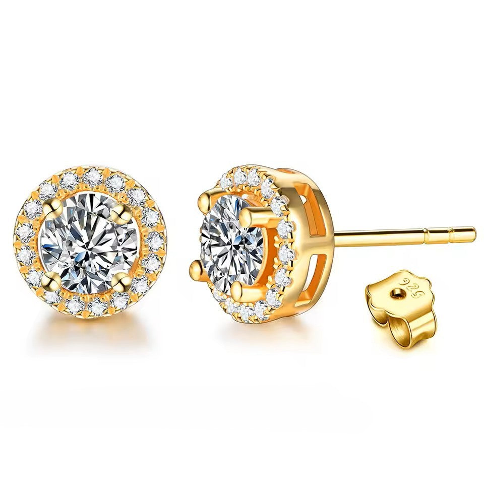 Chic Halo Stud Earrings - Moissanite - White Gold/Yellow Gold/Rose Gold [2x 1CT] Aura Diamonds