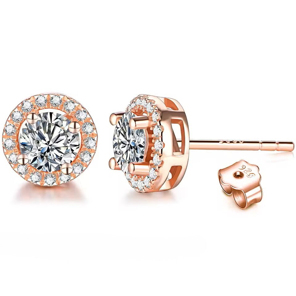 Chic Halo Stud Earrings - Moissanite - White Gold/Yellow Gold/Rose Gold [2x 1CT] Aura Diamonds