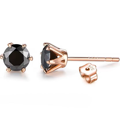 Aura Six-Prong Elegant Stud Earrings - White Gold/Rose Gold/Yellow Gold [Moissanite - Pink/Sea Green/ Black/Yellow Colours]