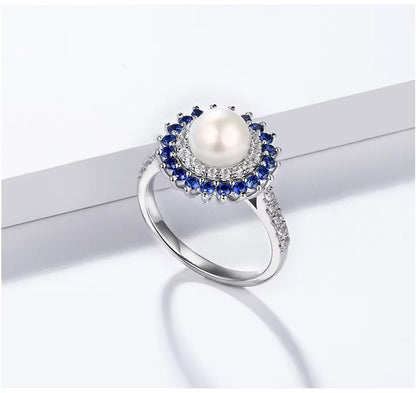 Nora Grace Pearl Halo Ring with Sapphires