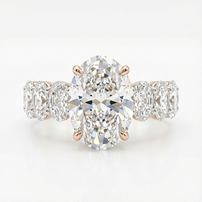 Eternal 3.5 Carat Oval Heiress Ring With Side Oval Diamonds - Two Tone