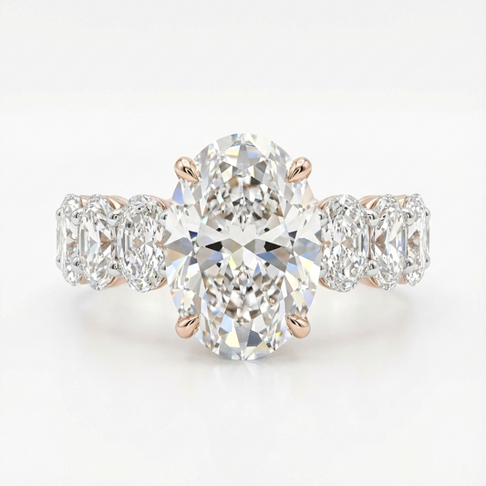 Eternal 3.5 Carat Oval Heiress Ring With Side Oval Diamonds - Two Tone