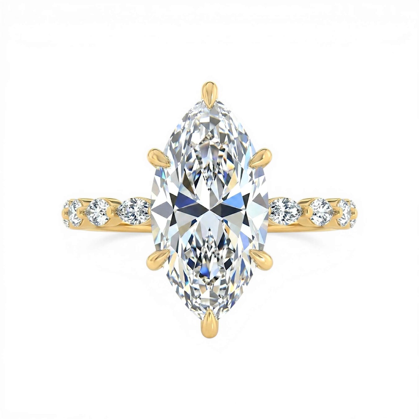 Tiara Marquise Ring | 2ct & 4ct Lab Diamond | Shared Prong Band | Solid Gold
