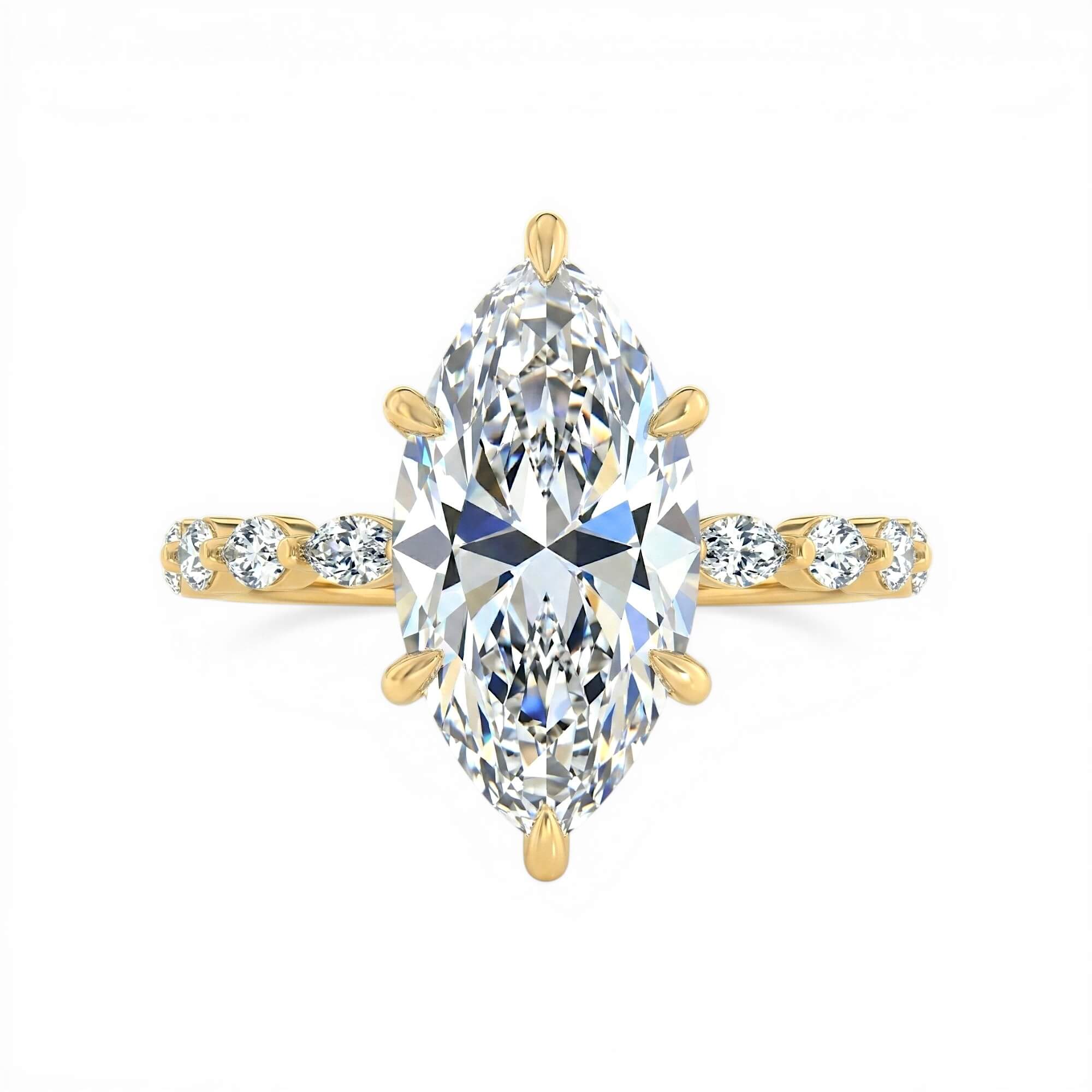 Tiara Marquise Ring | 2ct & 4ct Lab Diamond | Shared Prong Band | Solid Gold Aura Diamonds