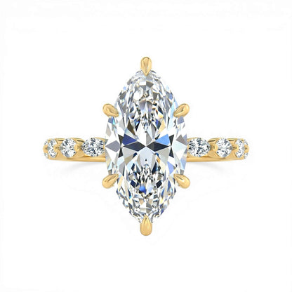 Tiara Marquise Ring | 2ct & 4ct Lab Diamond | Shared Prong Band | Solid Gold