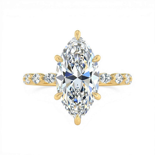 Tiara Marquise Ring | 2ct & 4ct Lab Diamond | Shared Prong Band | Solid Gold