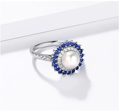 Nora Grace Pearl Halo Ring with Sapphires