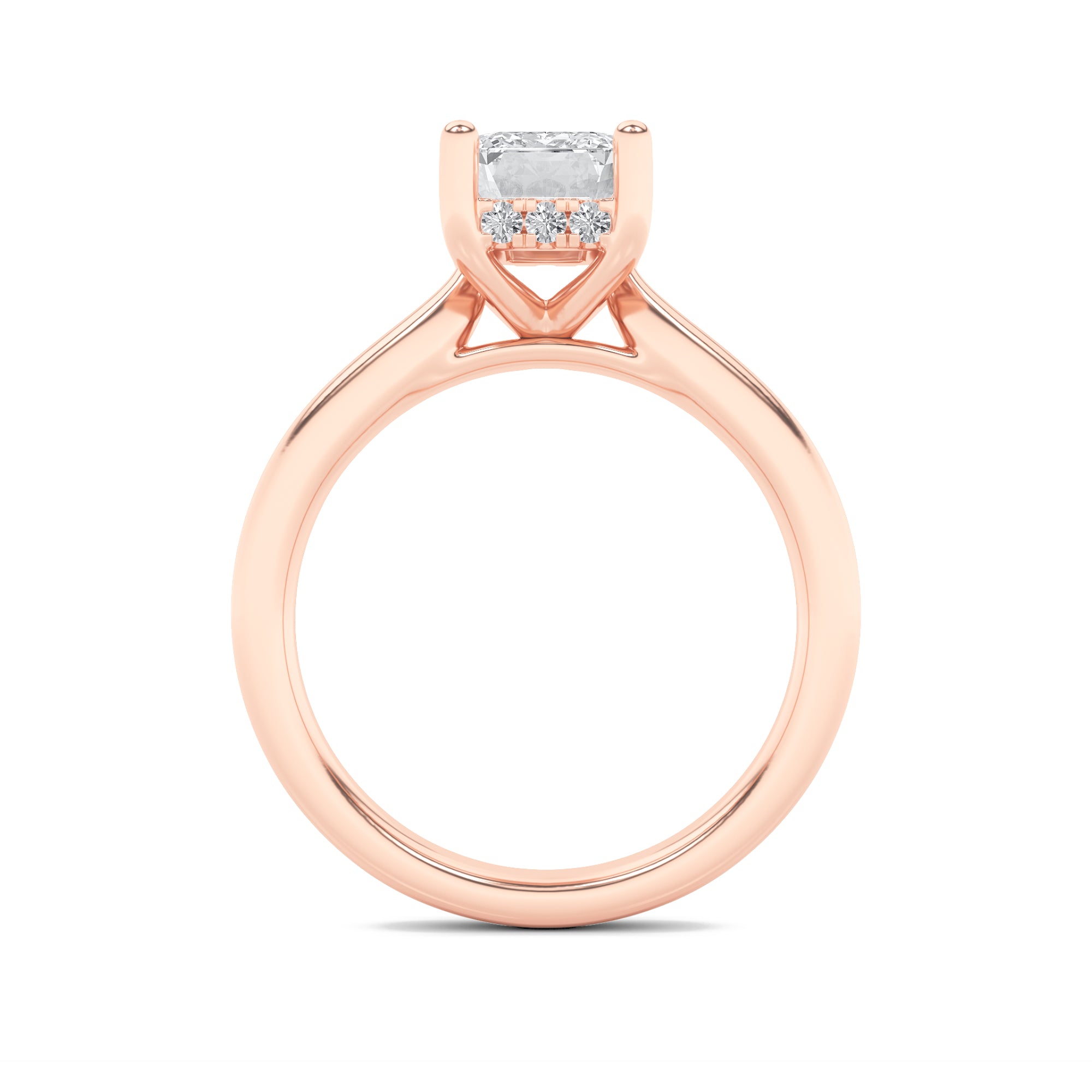 Julia Emerald Solitaire with Hidden Halo - Cathedral Setting - Rose Gold Aura Diamonds