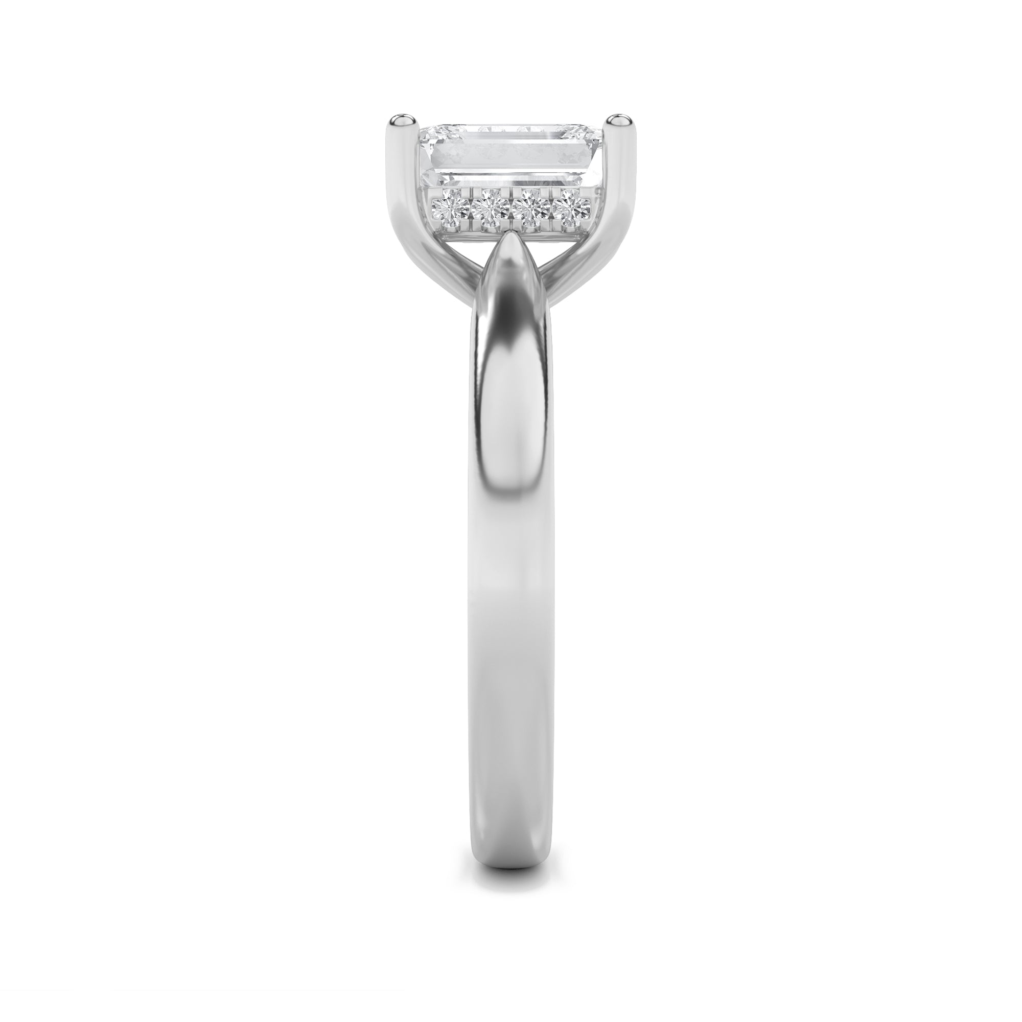 Julia Emerald Solitaire with Hidden Halo - Cathedral Setting - White Gold Aura Diamonds
