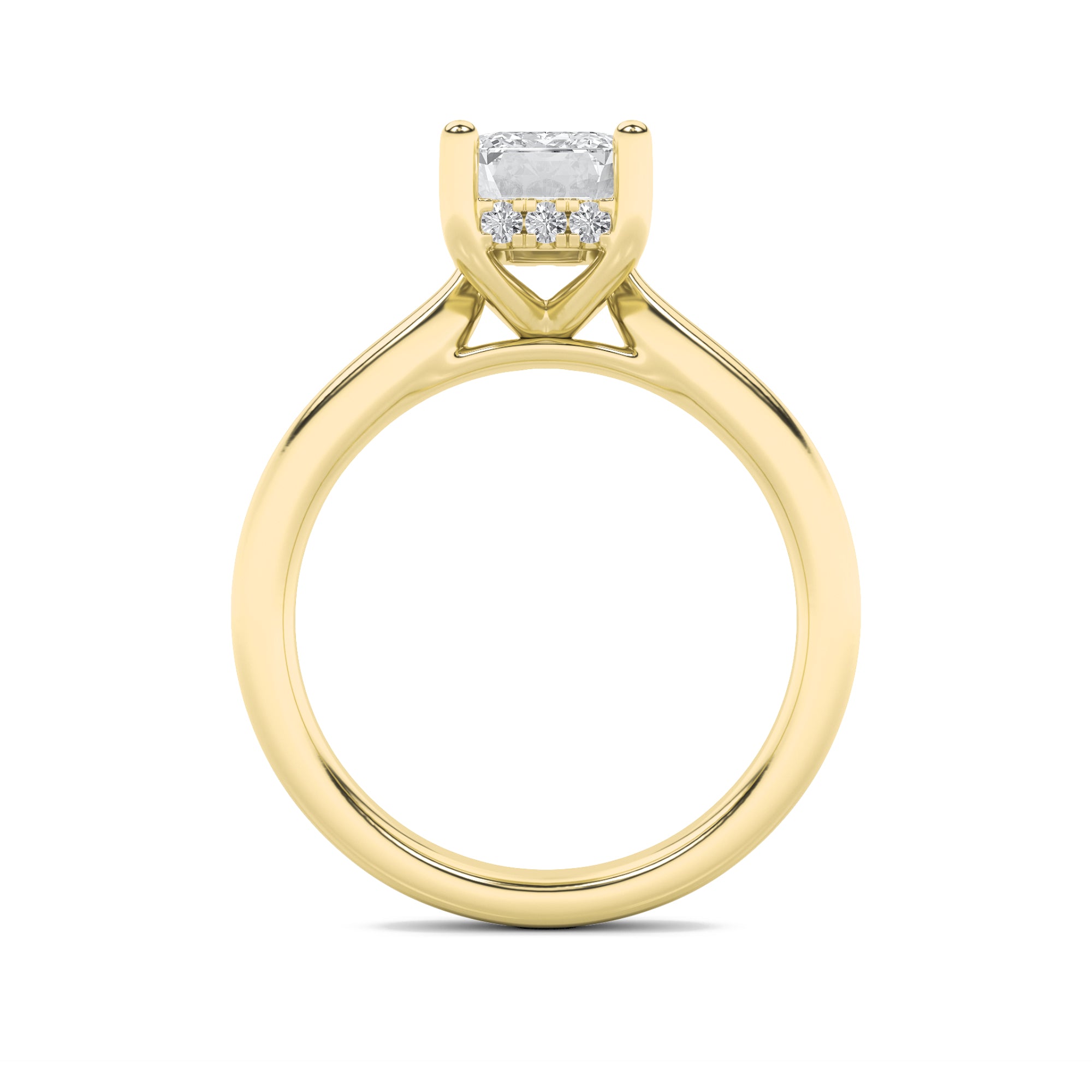 Julia Emerald Solitaire with Hidden Halo - Cathedral Setting - Yellow Gold Aura Diamonds