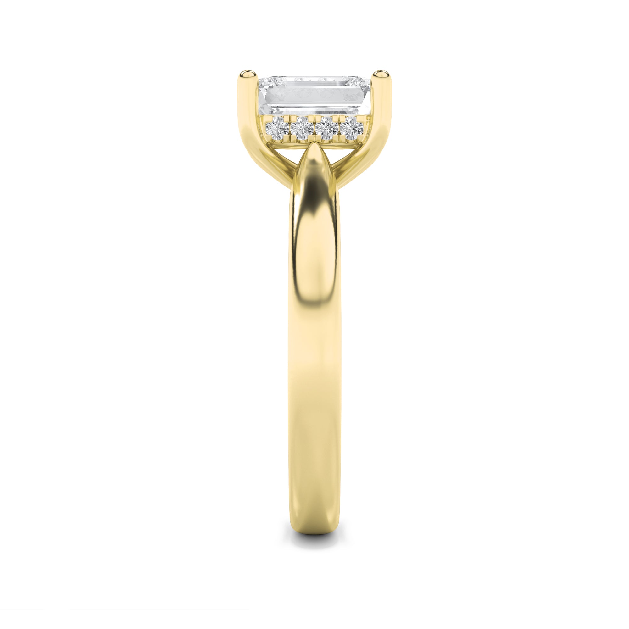 Julia Emerald Solitaire with Hidden Halo - Cathedral Setting - Yellow Gold Aura Diamonds