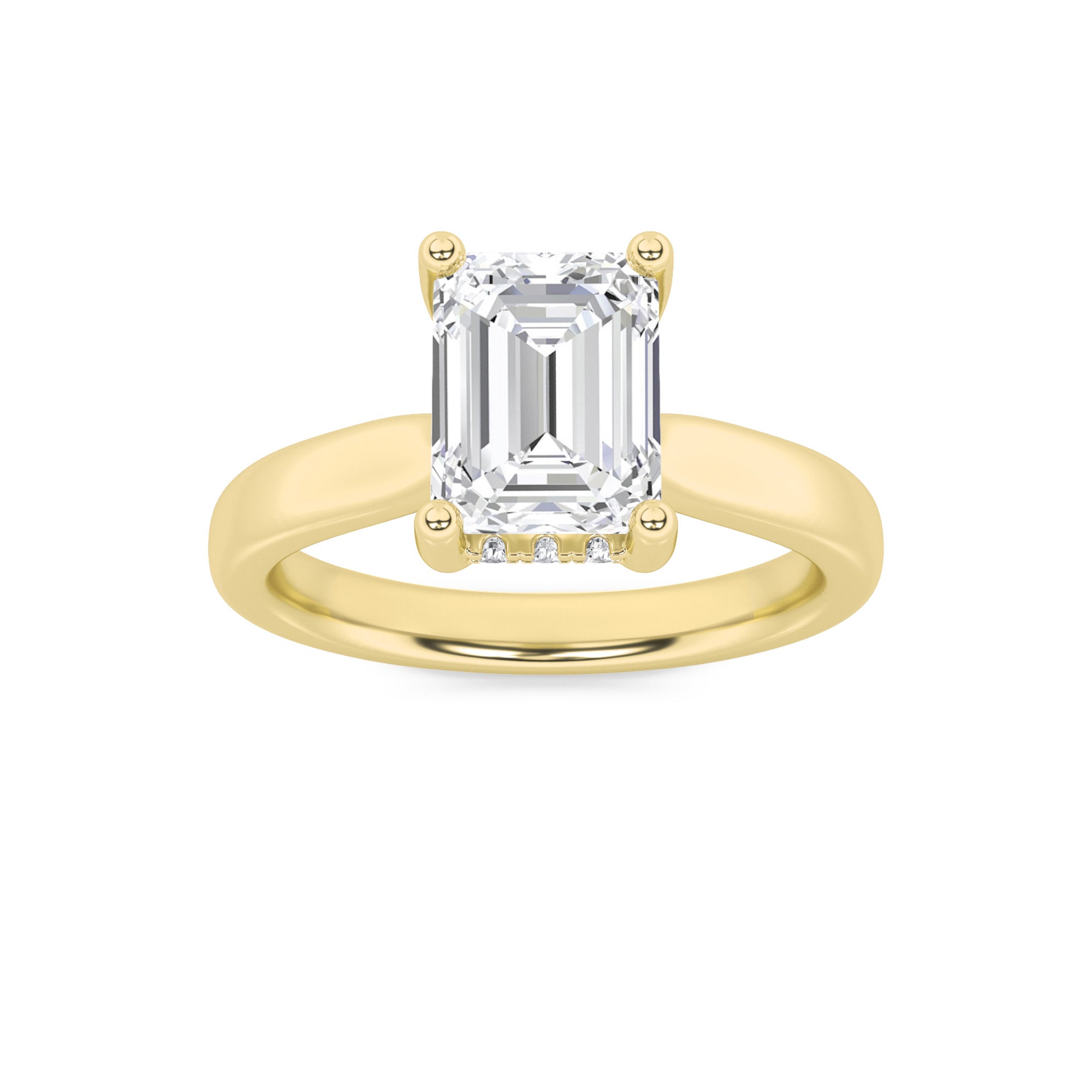 Julia Emerald Solitaire with Hidden Halo - Cathedral Setting - Yellow Gold Aura Diamonds