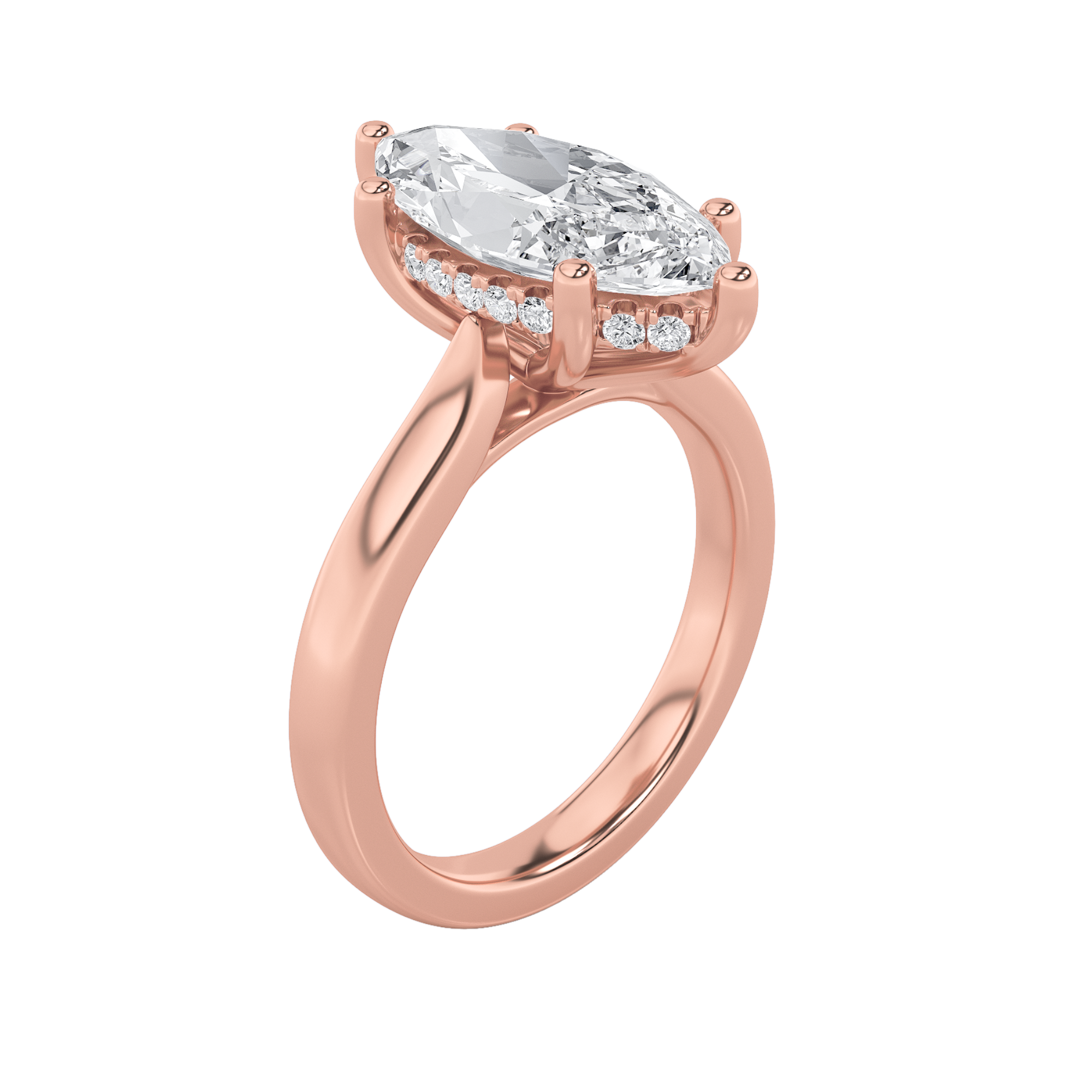 Leila Marquise Solitaire with Hidden Halo - Cathedral Setting - Rose Gold Aura Diamonds