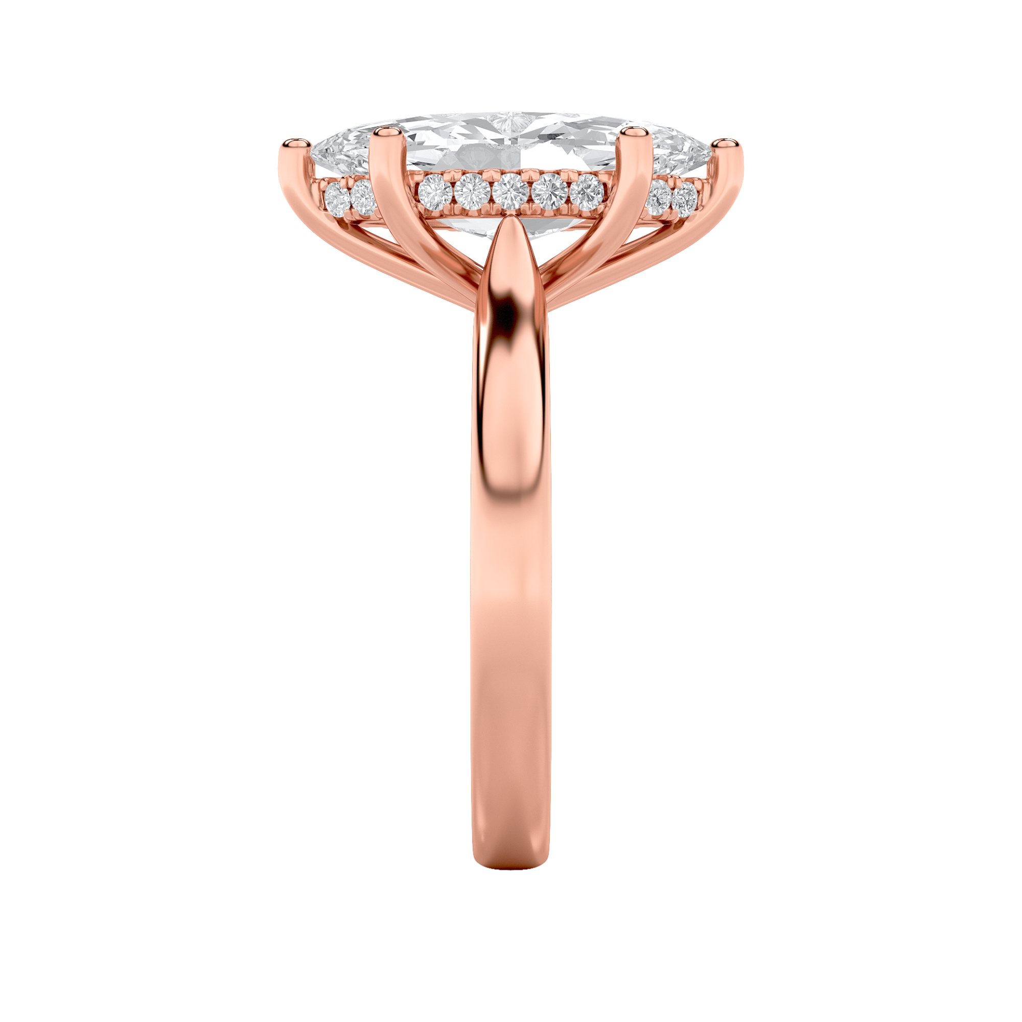 Leila Marquise Solitaire with Hidden Halo - Cathedral Setting - Rose Gold Aura Diamonds