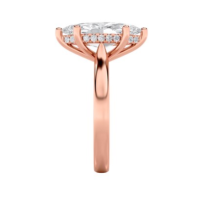Leila Marquise Solitaire with Hidden Halo - Cathedral Setting - Rose Gold