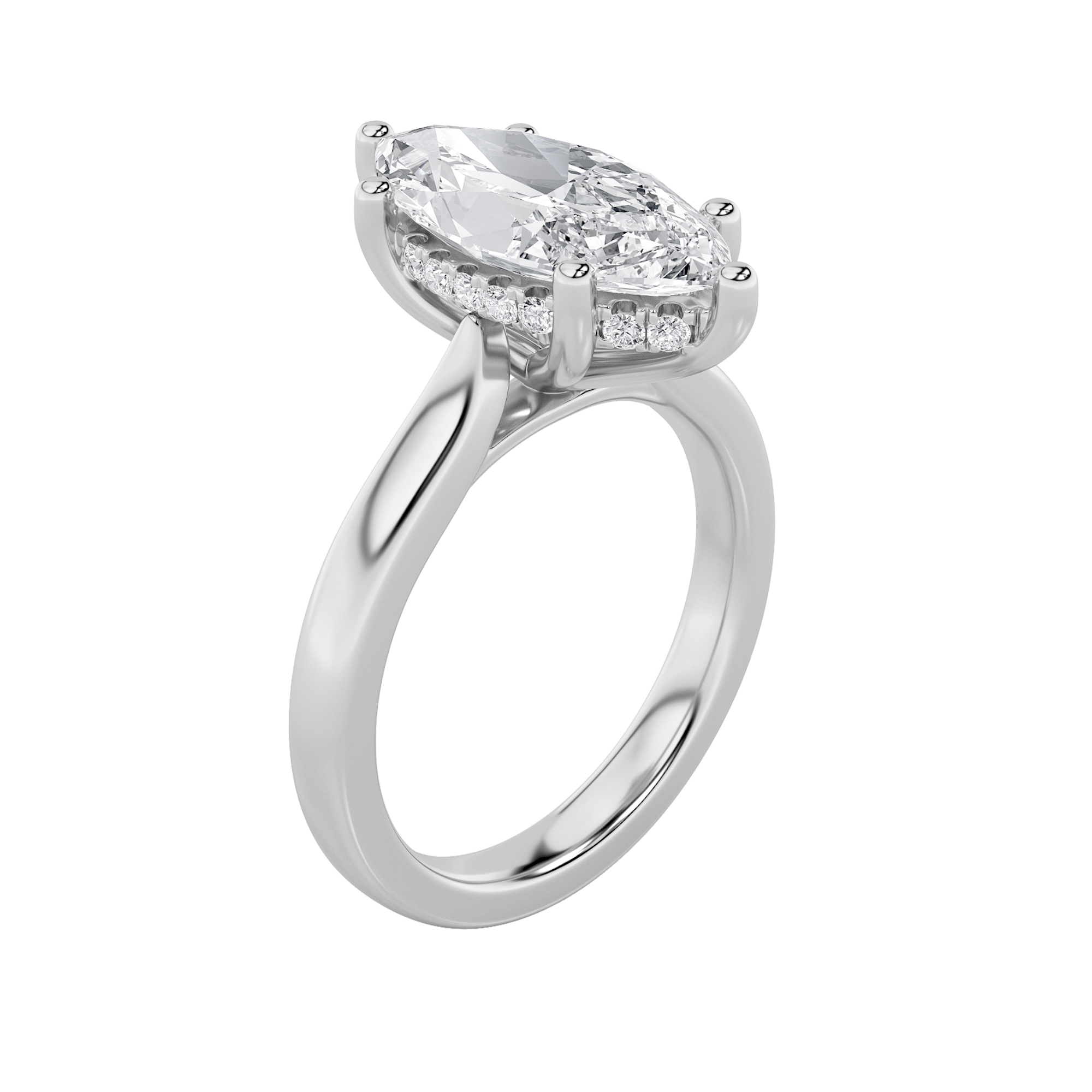 Leila Marquise Solitaire with Hidden Halo - Cathedral Setting - White Gold Aura Diamonds